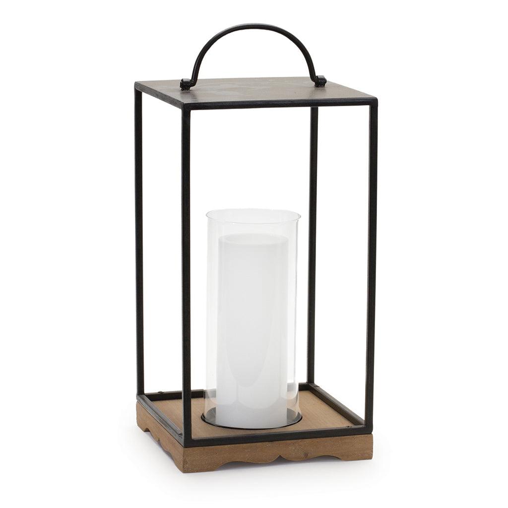 Add a touch of warmth and elegance to your home decor with this 17.5&quot; pillar candle holder made of wood and iron. Its simplicity will bring a calm and inviting atmosphere to any room.