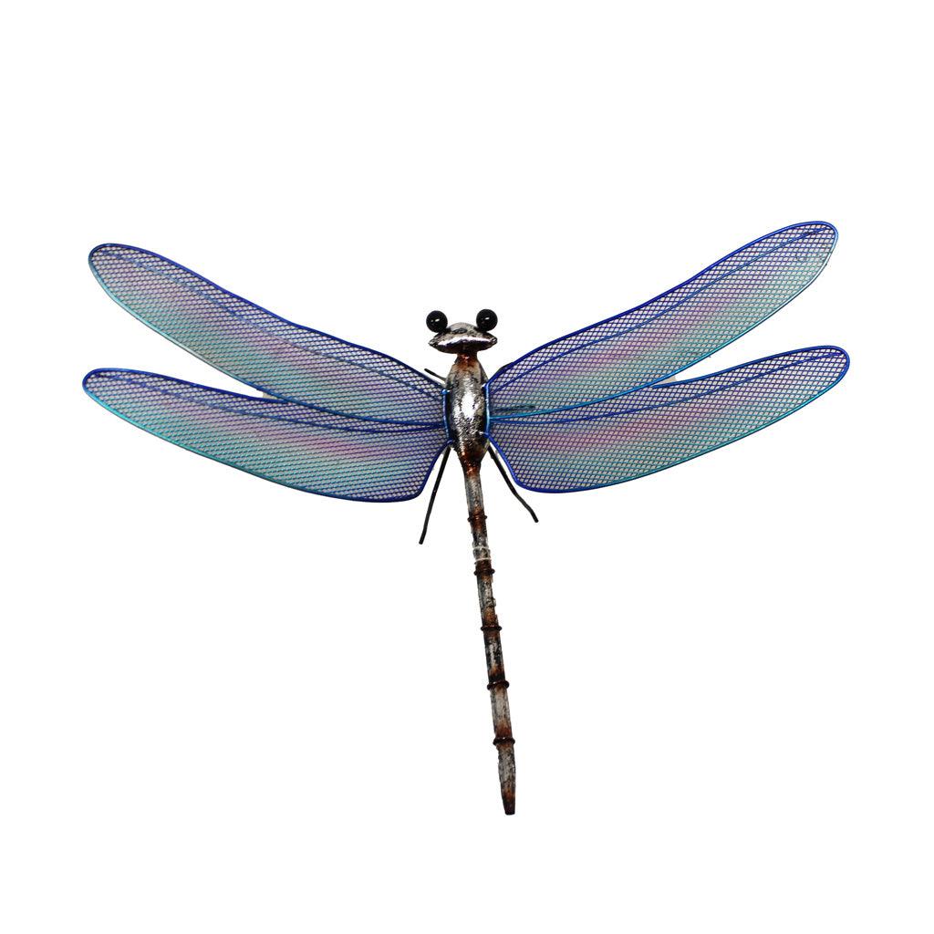Add a touch of color to any room with this stunning Blue Iron Dragonfly Wall Art. The intricate butterfly design is sure to elevate your space while adding a whimsical touch. Plus, the durable iron construction ensures this piece will last for years to come, making it the perfect addition to your home&#39;s indoor or outdoor décor.