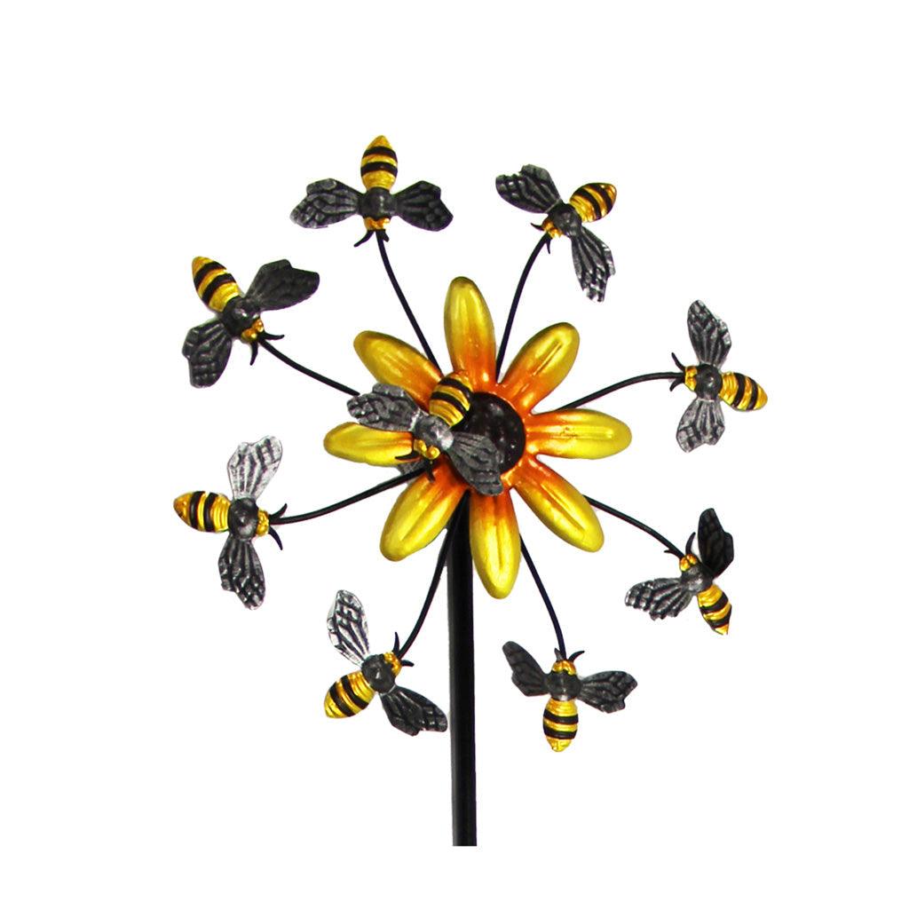 Create a whimsical and eye-catching outdoor display with this Stake Spinner Metal Bee &amp; Flower, standing at an impressive 42 inches tall. Enjoy the mesmerizing spinning motion of this durable metal stake, designed to add charm and character to any garden or yard space.