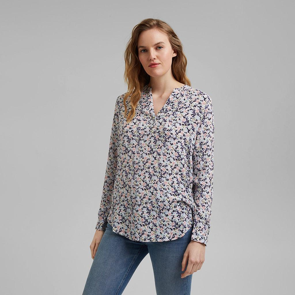 Blouse Printed Crepe Long Sleeve Off White