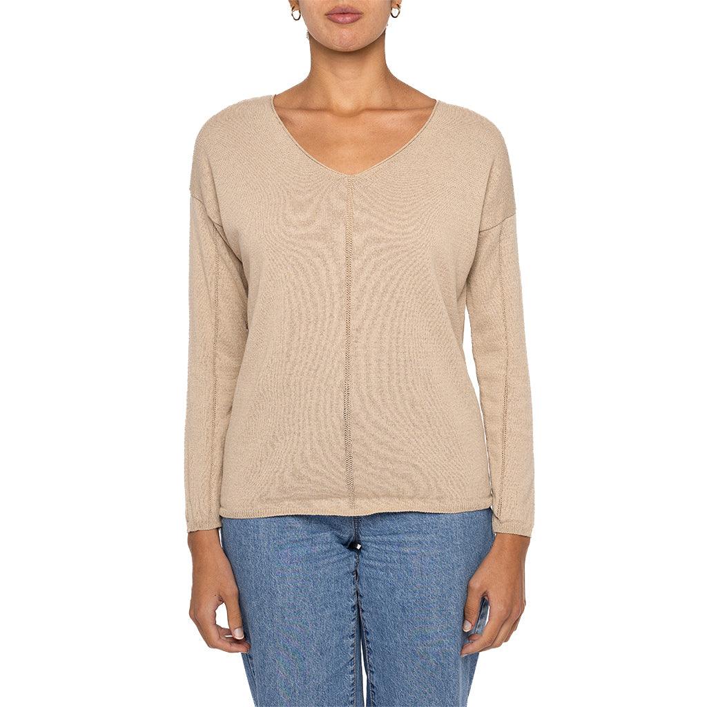 Preppy V-Neck Top Beige