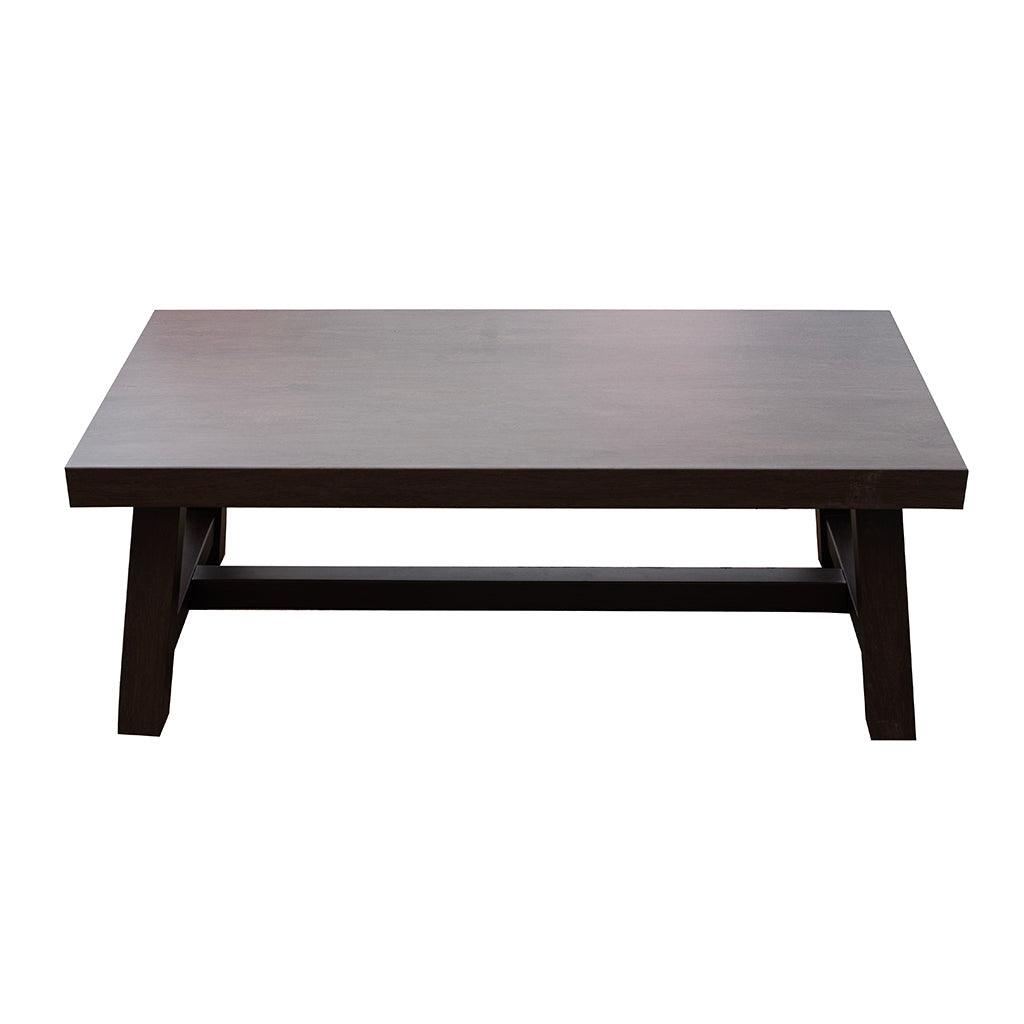 With an aluminum frame, coloured in roasted pecan, this coffee table provides addition serving space for all your entertaining. With a sturdy design this table will last year after year. Measures 17in H x 46in W x 24.4in D. 