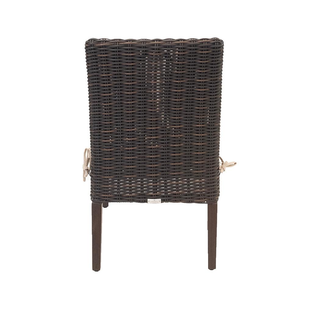 With deep roasted pecan colours and a contrasting, woven beige cushion, this chair provides maximum comfort in any outdoor living area. With an aluminum frame and resin wicker material, this chair lasts year over year. Measures 36.2in H x 21.1in W x 25.4in D.