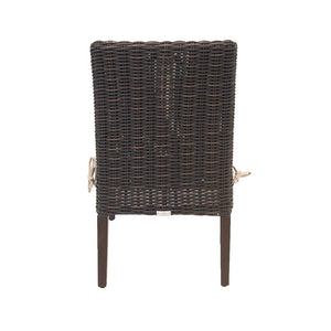 With deep roasted pecan colours and a contrasting, woven beige cushion, this chair provides maximum comfort in any outdoor living area. With an aluminum frame and resin wicker material, this chair lasts year over year. Measures 36.2in H x 21.1in W x 25.4in D.