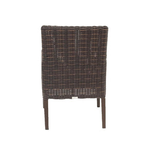 With deep roasted pecan colours and a contrasting, woven beige cushion, this chair provides maximum comfort in any outdoor living area. With an aluminum frame and resin wicker material, this chair lasts year over year. Measures 36.2in H x 23.6in W x 25.4in D. 