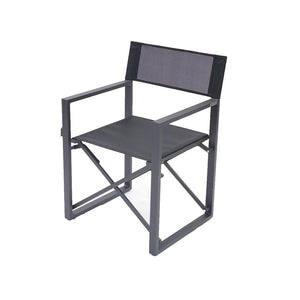 The Director Folding Chair combines the convenience of a collapsible chair with the durability of aluminum. Featuring a light grey frame and contrasting dark grey sling fabric, this chair is perfect for any outdoor area. Easy to store and built to last, the Director is ideal for those who need a reliable yet stylish seating option.