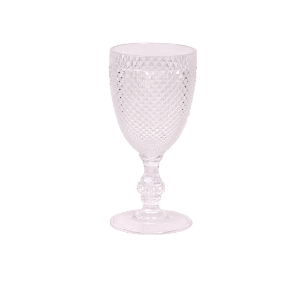 This acrylic wine glass displays texted details while being suited for both the indoors and outdoors. With a sleek shape and timeless feel, this glass is the perfect addition to any tableware collection.
