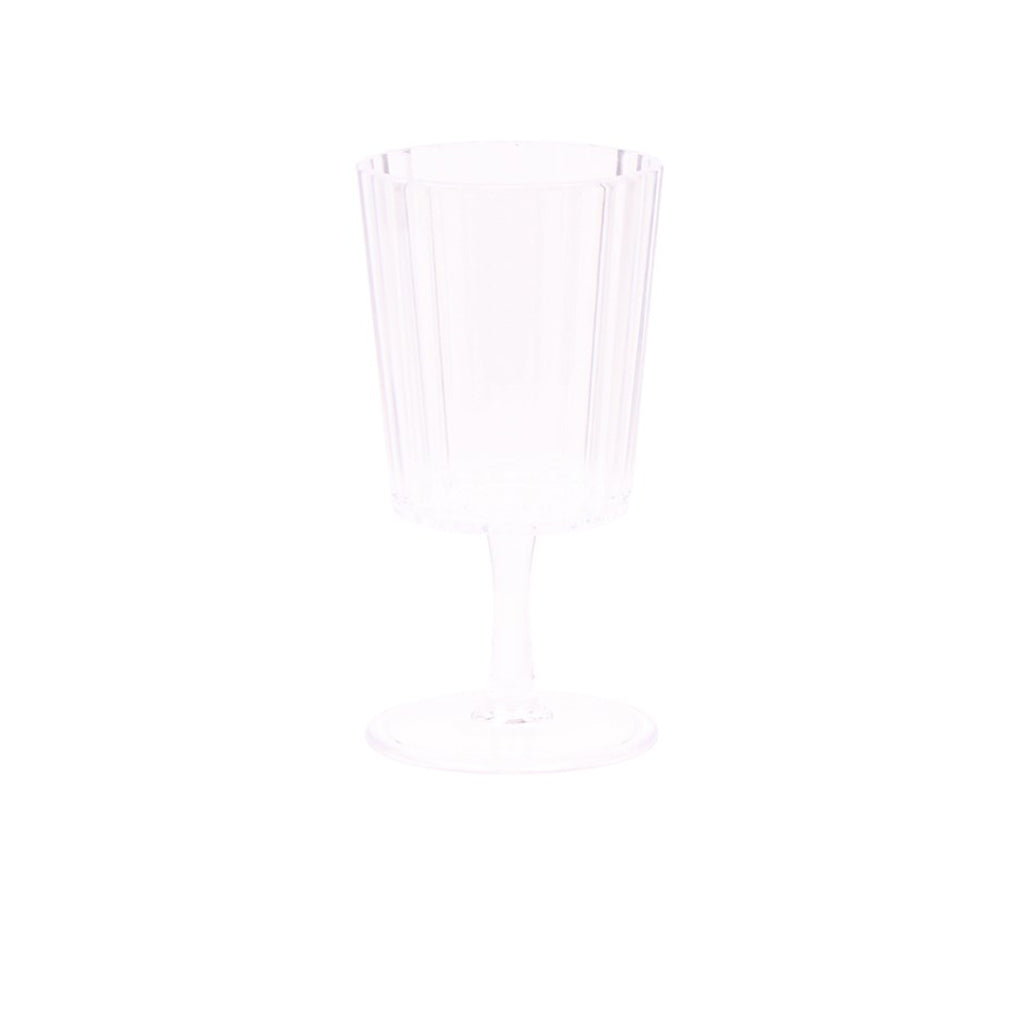 This acrylic wine glass displays clean ribbed details while being suited for both the indoors and outdoors. With a sleek shape and modern feel, this wine glass is the perfect addition to any tableware collection.