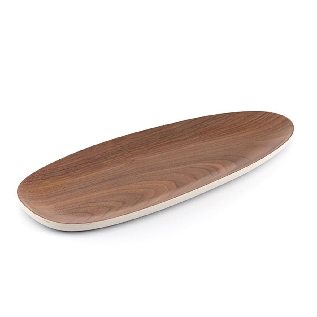 Bamboo Walnut Oval Plate - Basic White 12&quot;