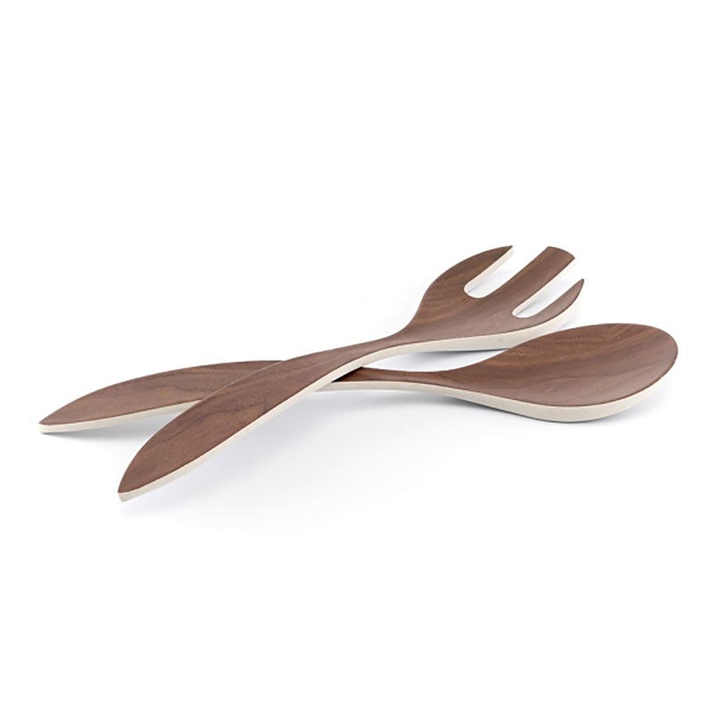 Bamboo Walnut Salad Server Set - Basic White