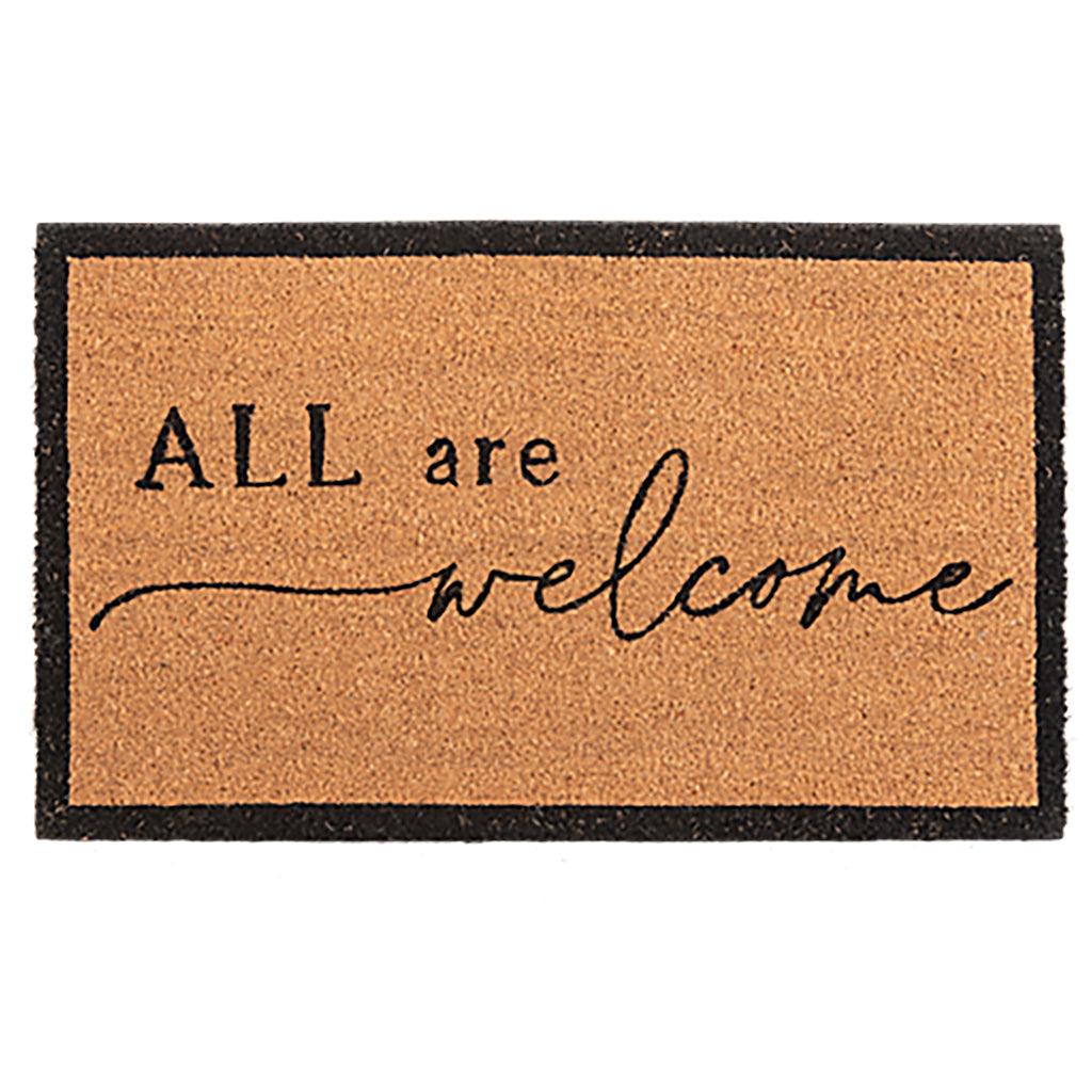 Welcome visitors with open arms and a friendly greeting with the Doormat &quot;All Are Welcome&quot;. Show your guests that they are valued and appreciated from the moment they step inside. Encourage a warm and inclusive atmosphere in your home with this inviting doormat.