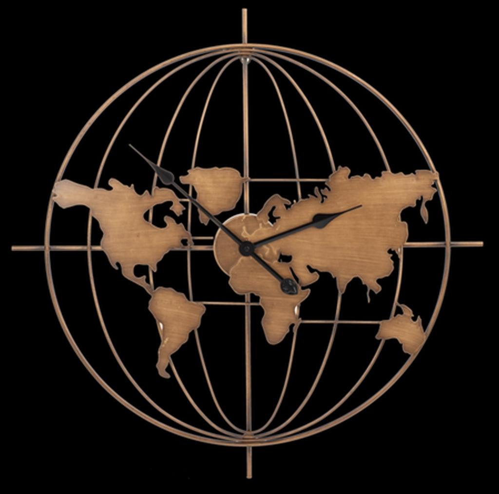 Clock Wall Gold World Map