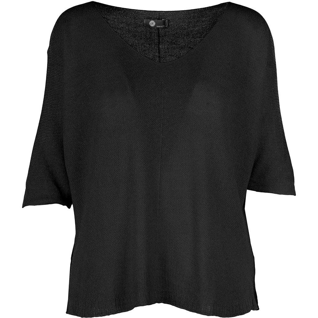M Made in Italy Woven 3/4 Sleeve Top Black
