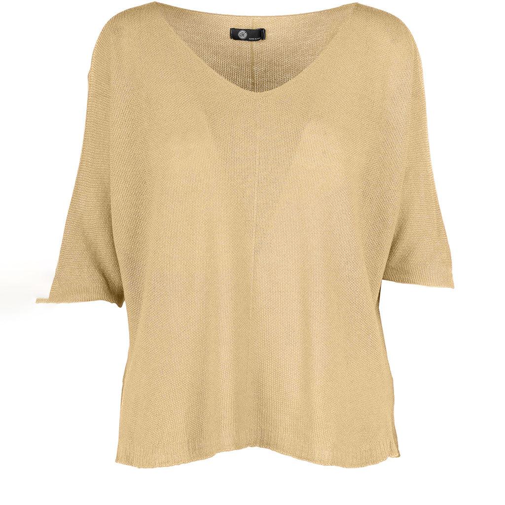 M Made in Italy Woven 3/4 Sleeve Top Beige