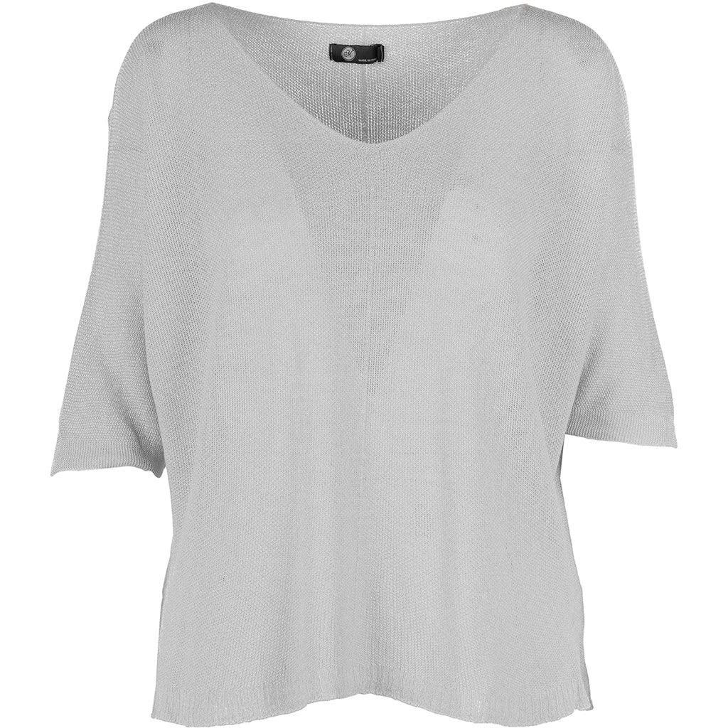 M Made in Italy Woven 3/4 Sleeve Top Silver