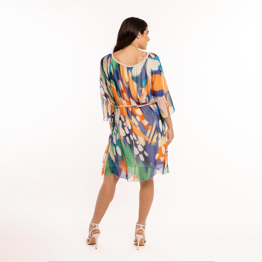 M Made in Italy Dress 3/4 Sleeve Blue Combo