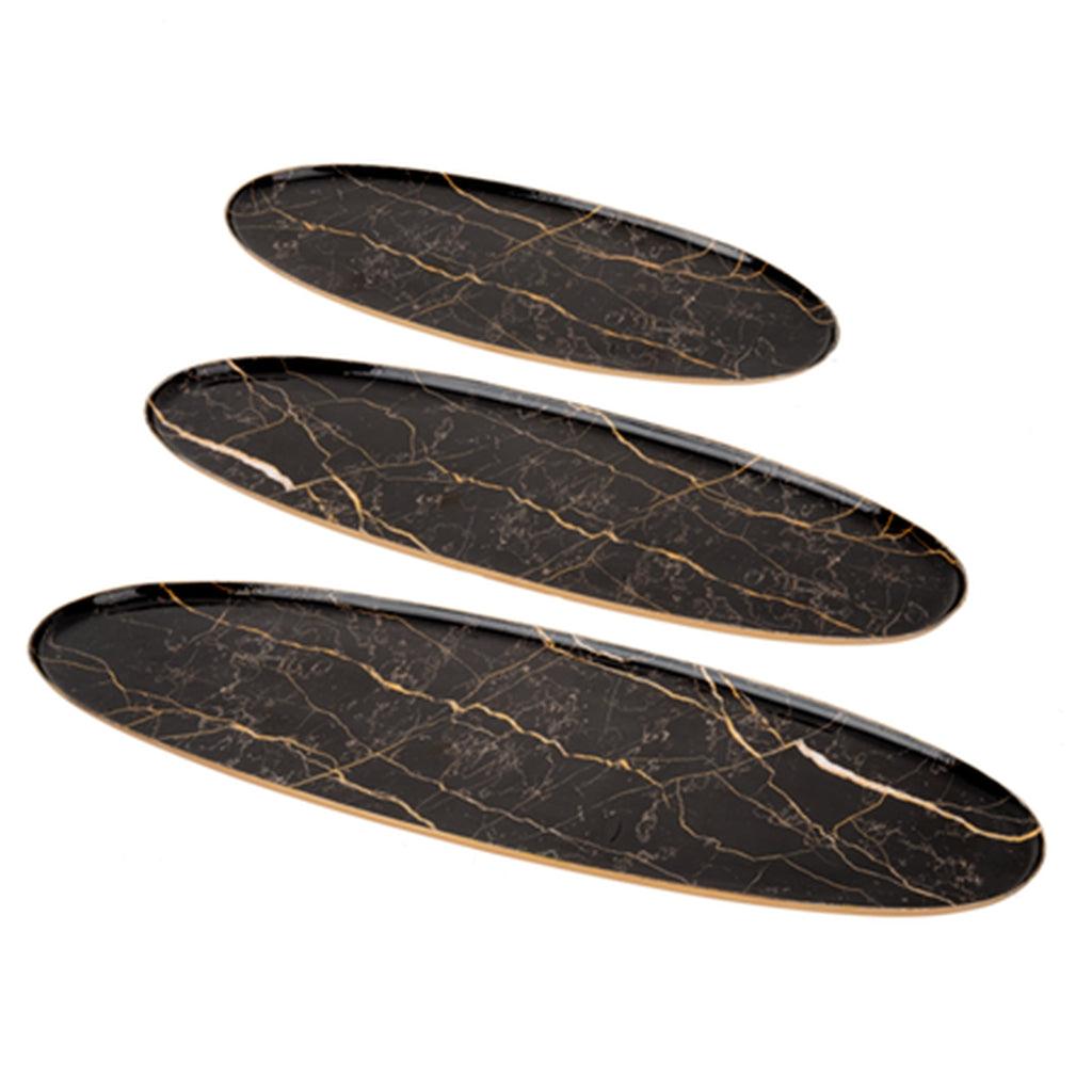 Tray Oval Faux Marble Black &amp; Gold