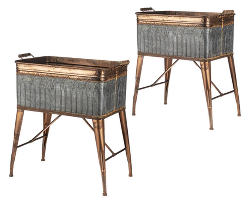 Plant Stand Rectangle Copper & Galvanized