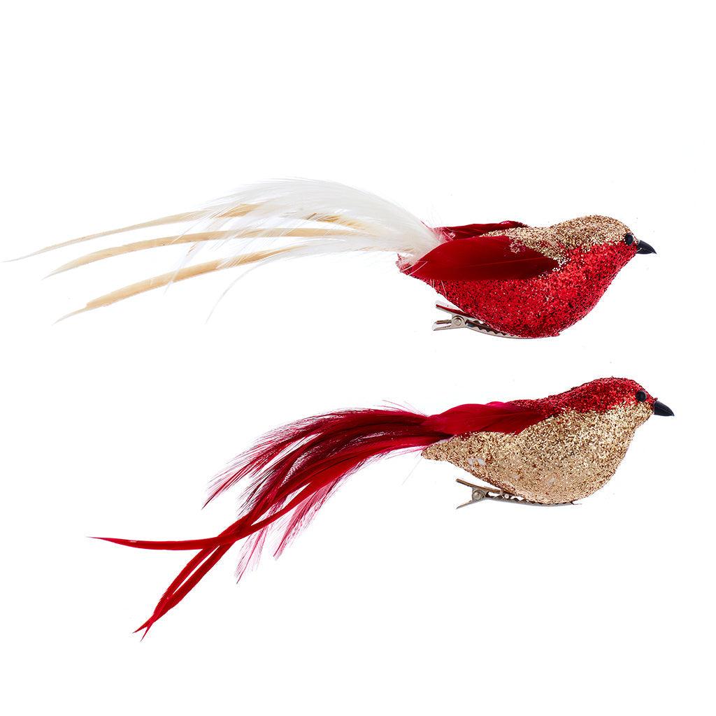 Burgundy Gold Clip-On Bird Ornament 8in 2Asst