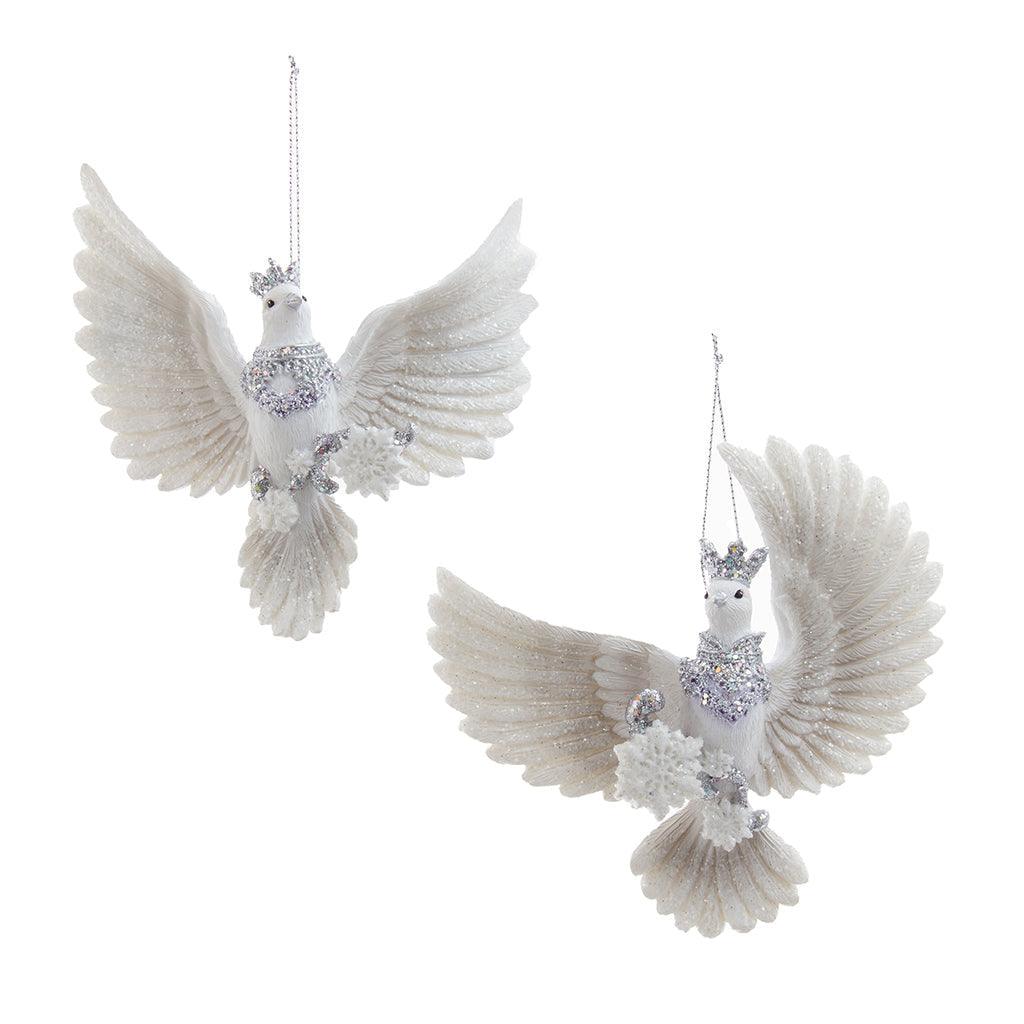 White &amp; Lavender Flying Dove Ornament 5.13in 2Asst