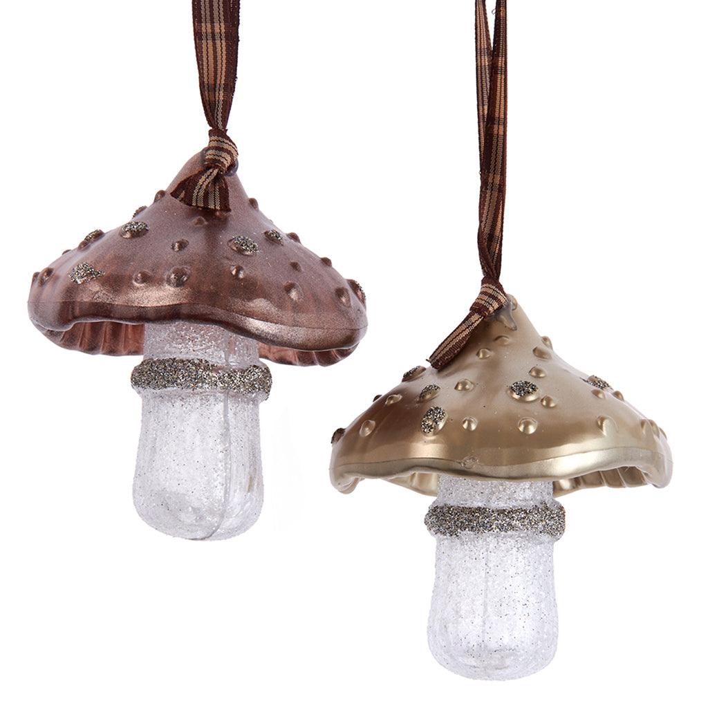 Rustic Glam Mushroom Ornament 3.6in 2Asst