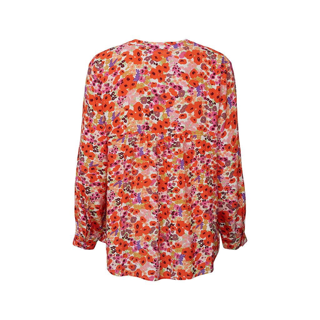 Blouse Crepe Long Sleeve Flower Print Off White