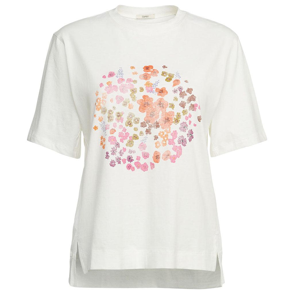 Tee Short Sleeve Flower Print Off White