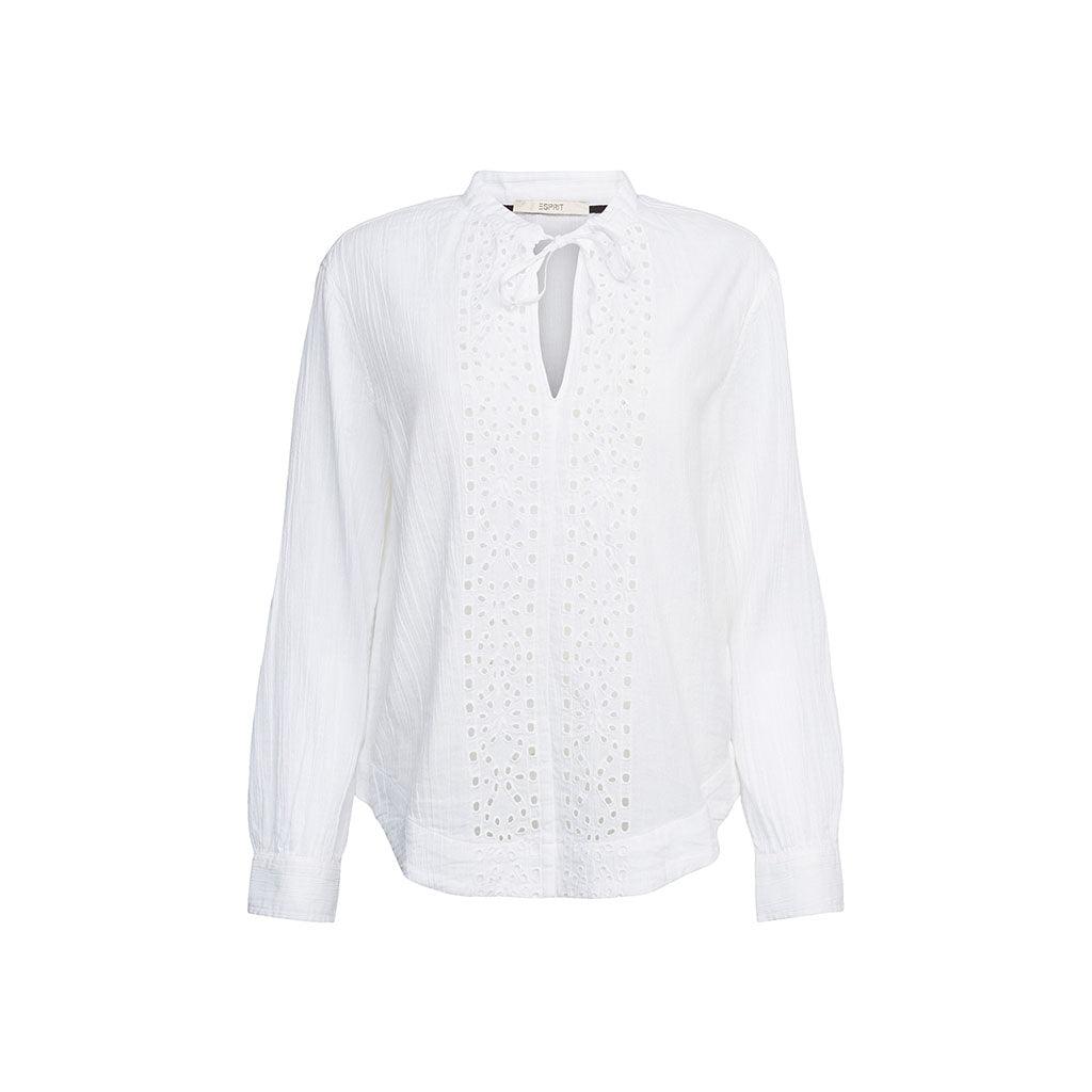 Crinkled Tie Front White Blouse