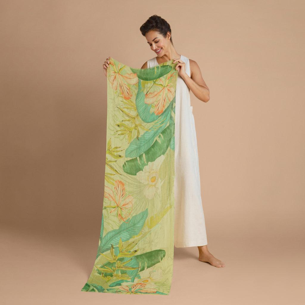 Linen Delicate Tropics In Sage Scarf