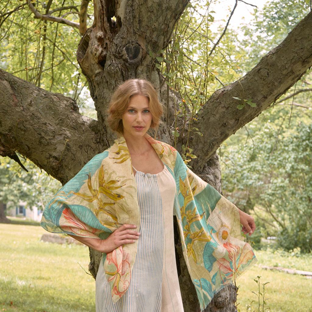 Linen Delicate Tropics In Sage Scarf