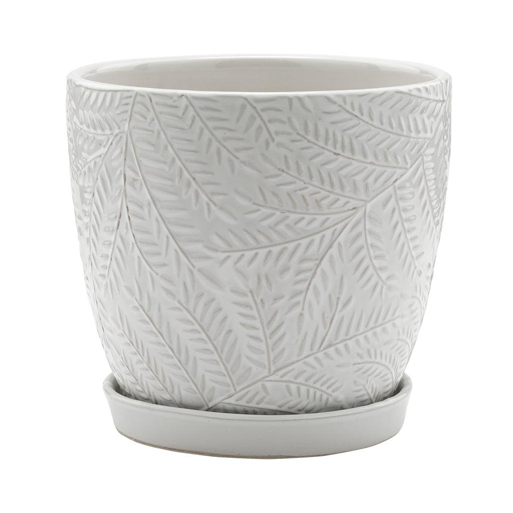 White Fern Print Pot with Saucer