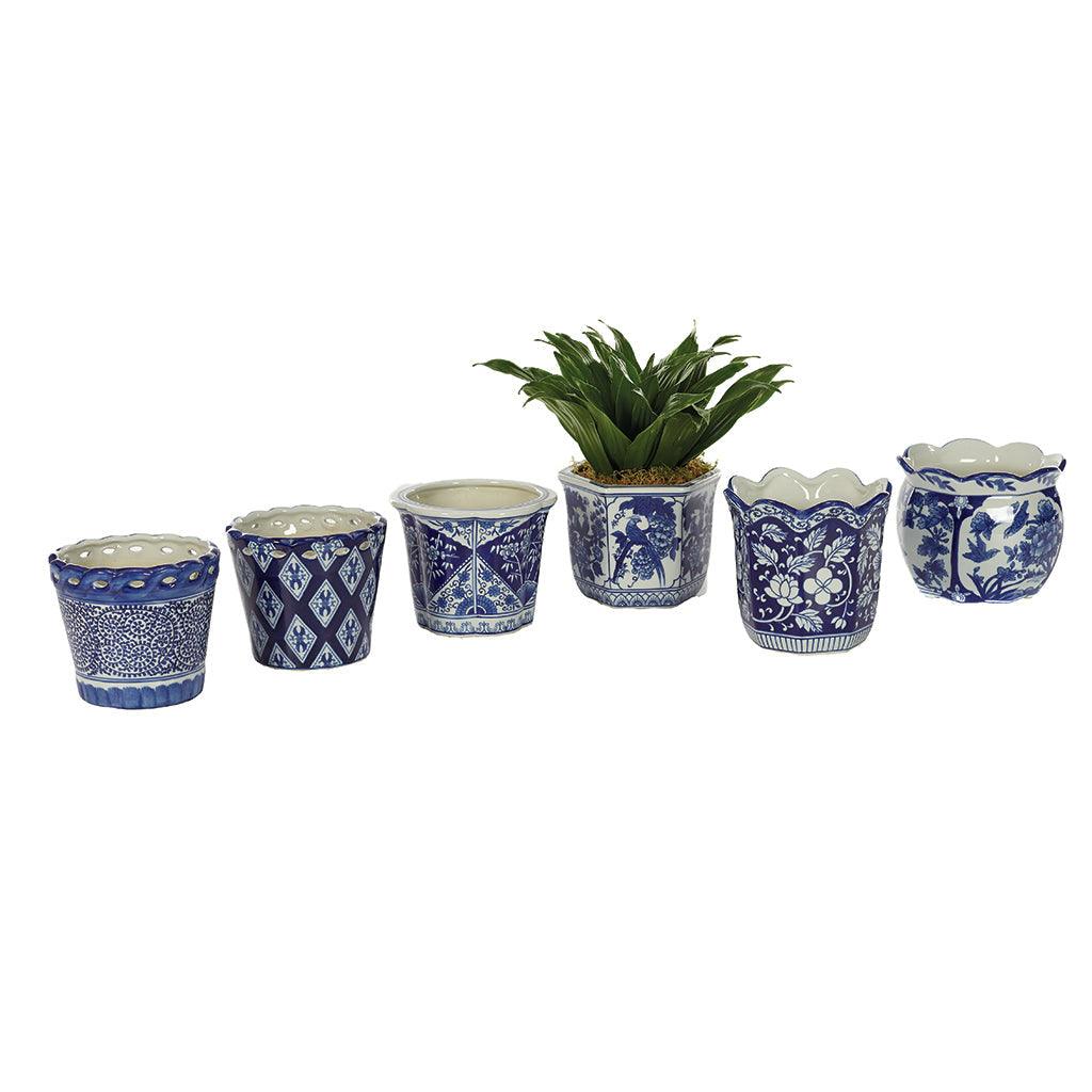 Small Blue & White Porcelain Planter 6 Assorted 4.5x5x5in