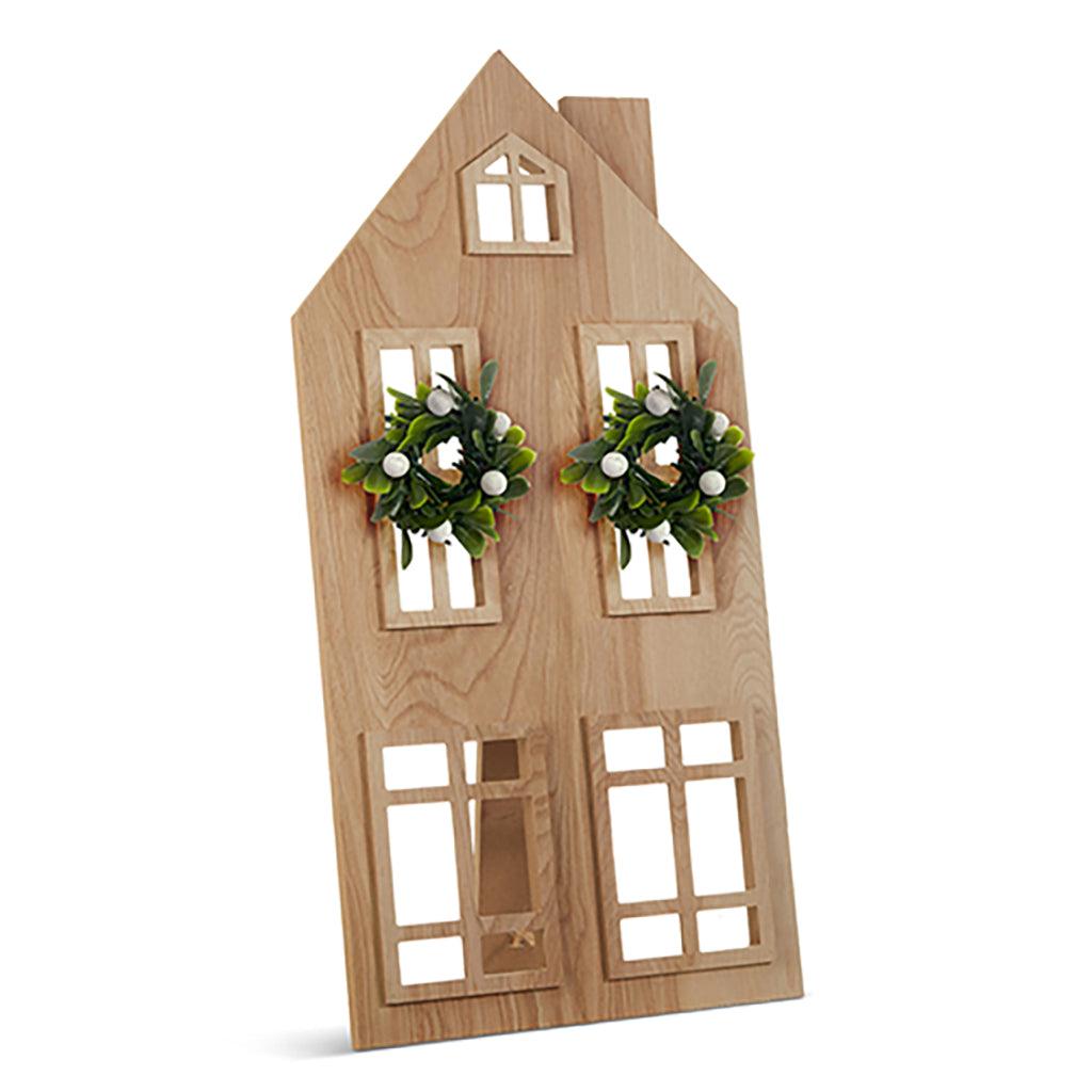 House With Mistletoe Wreaths 23.75in