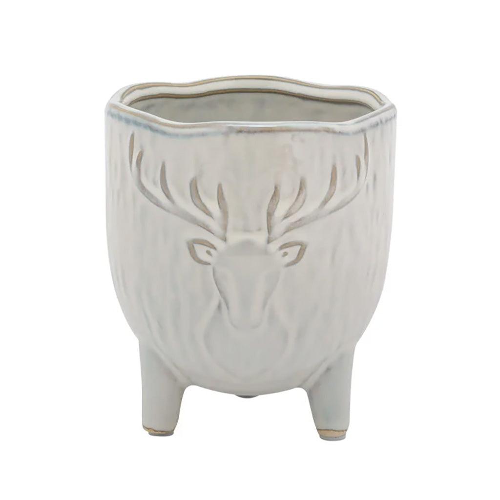 Deer Head Embossed Pot With Feet Porcelain 4.5in