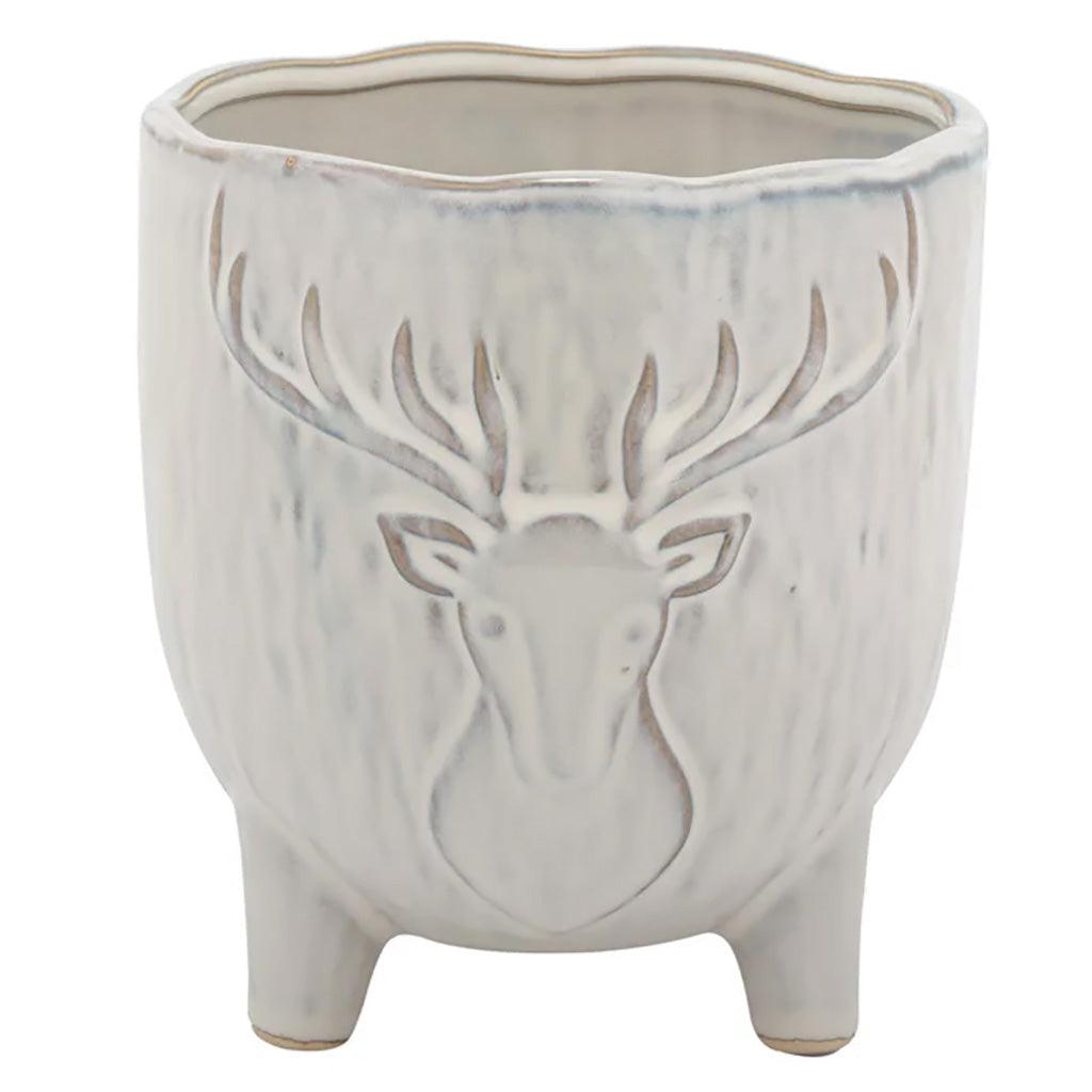 Large Deer Head Embossed Pot With Feet Porcelain 5.5in