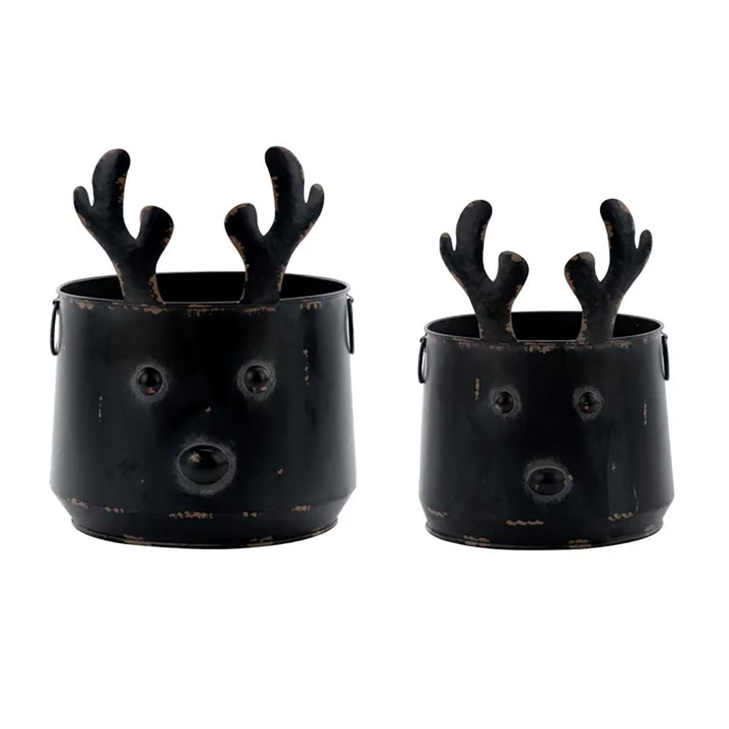 Distressed Reindeer Metal Pot Cover