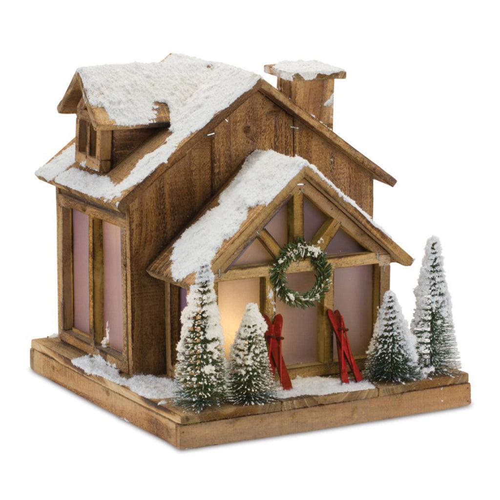 Wooden Ski Lodge 13.75x14.25in