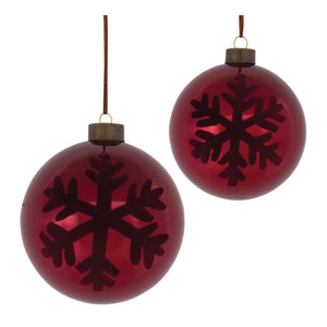 Red Glass Snowflake Ball Ornament