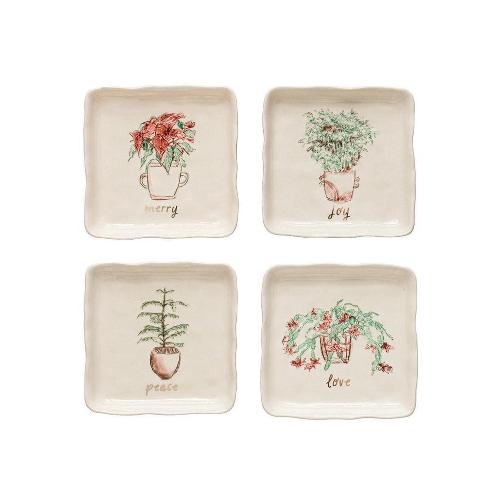 Stoneware Plate With Plant Print 5in Assorted