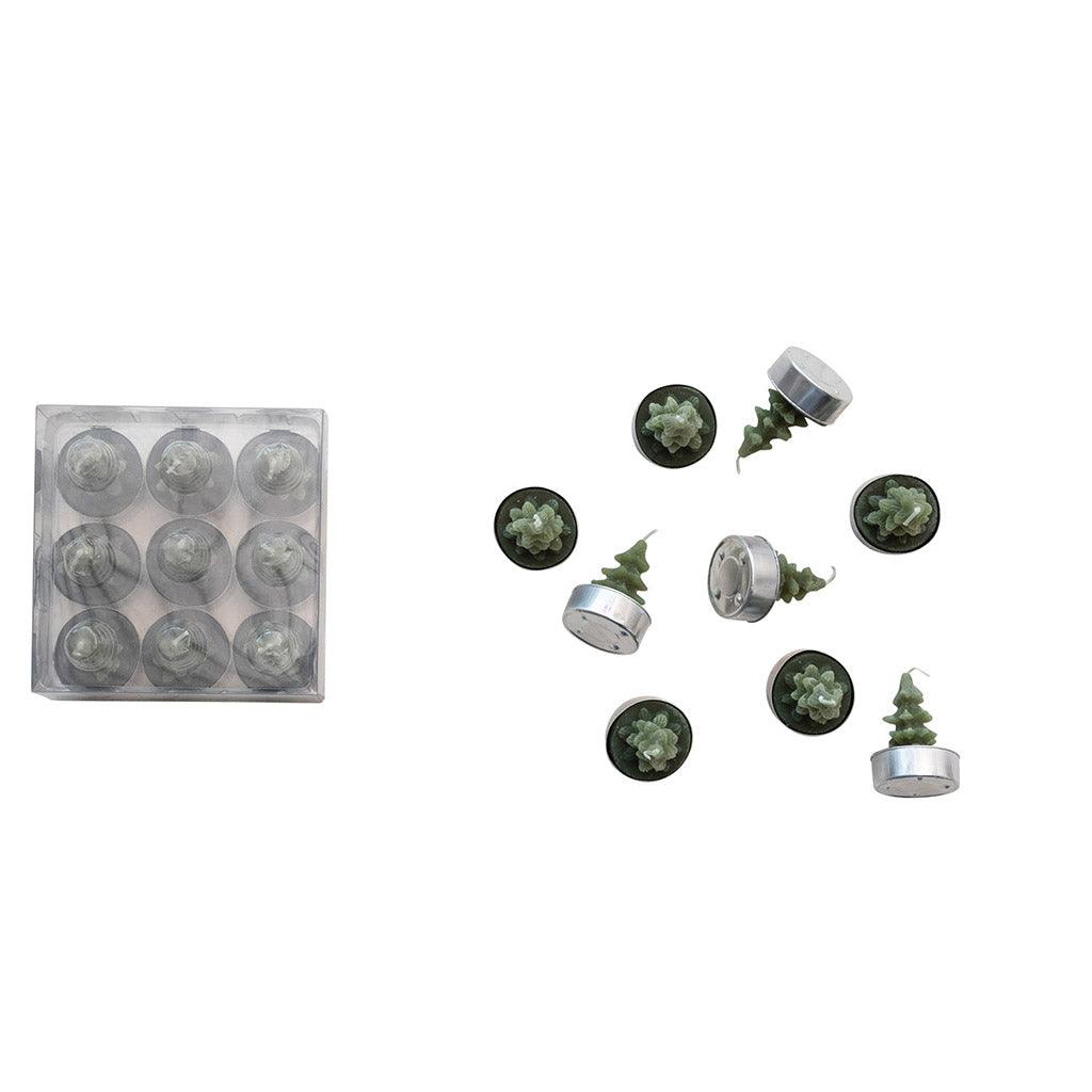 Tree Tealights Evergreen Unscented Set Of 9