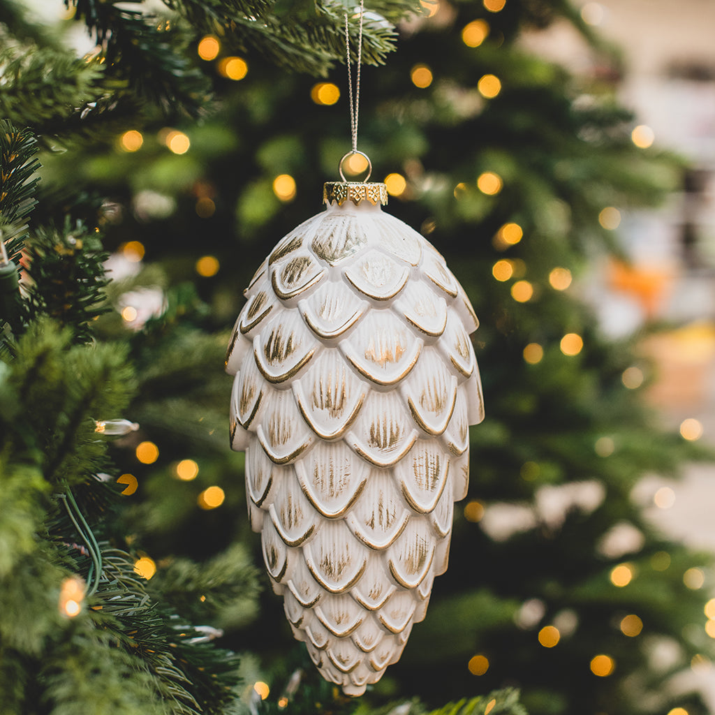 Pinecone Ornament 8in White