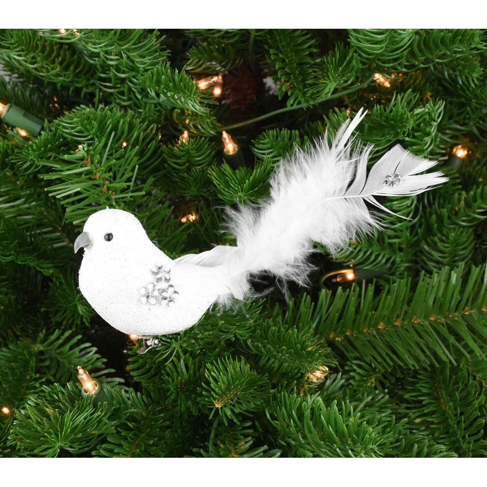 Bird With Clip 6.25in White/Silver Assorted