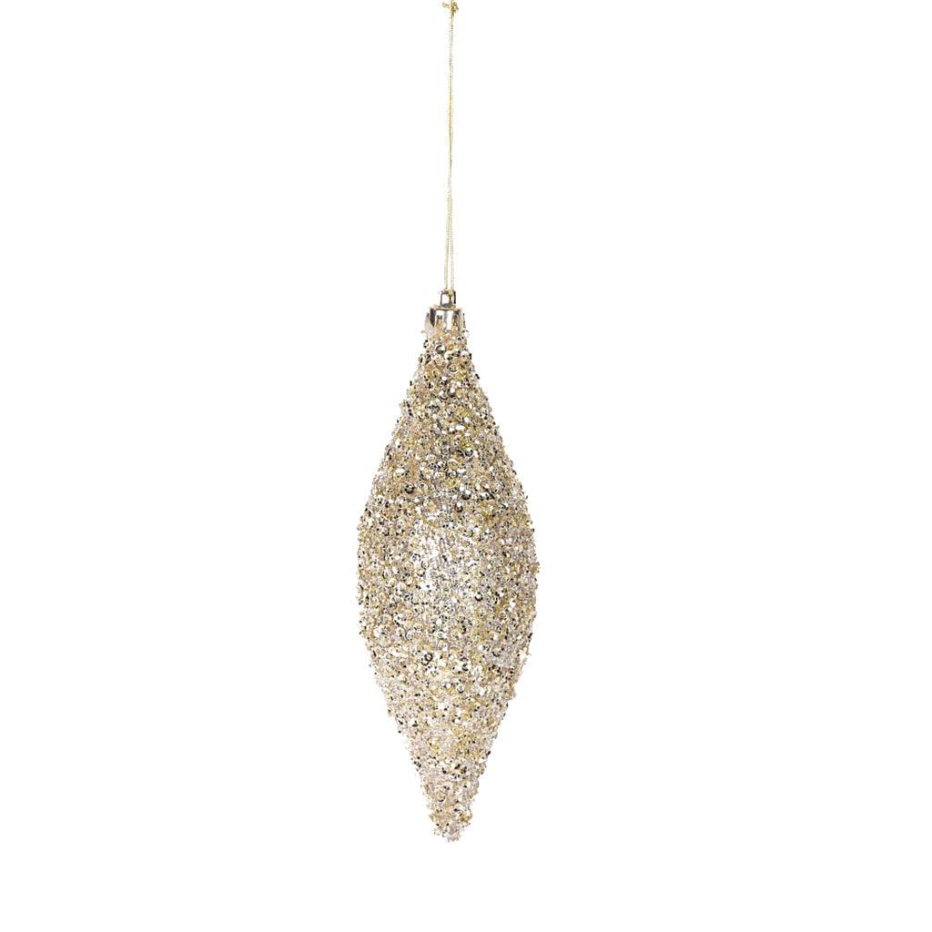 Beaded Finial Ornament 7in Champagne