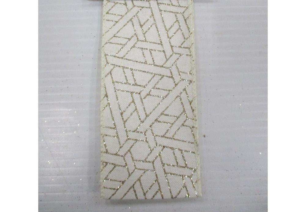 Patterned Ribbon 2.5inx10yd Ivory Gold