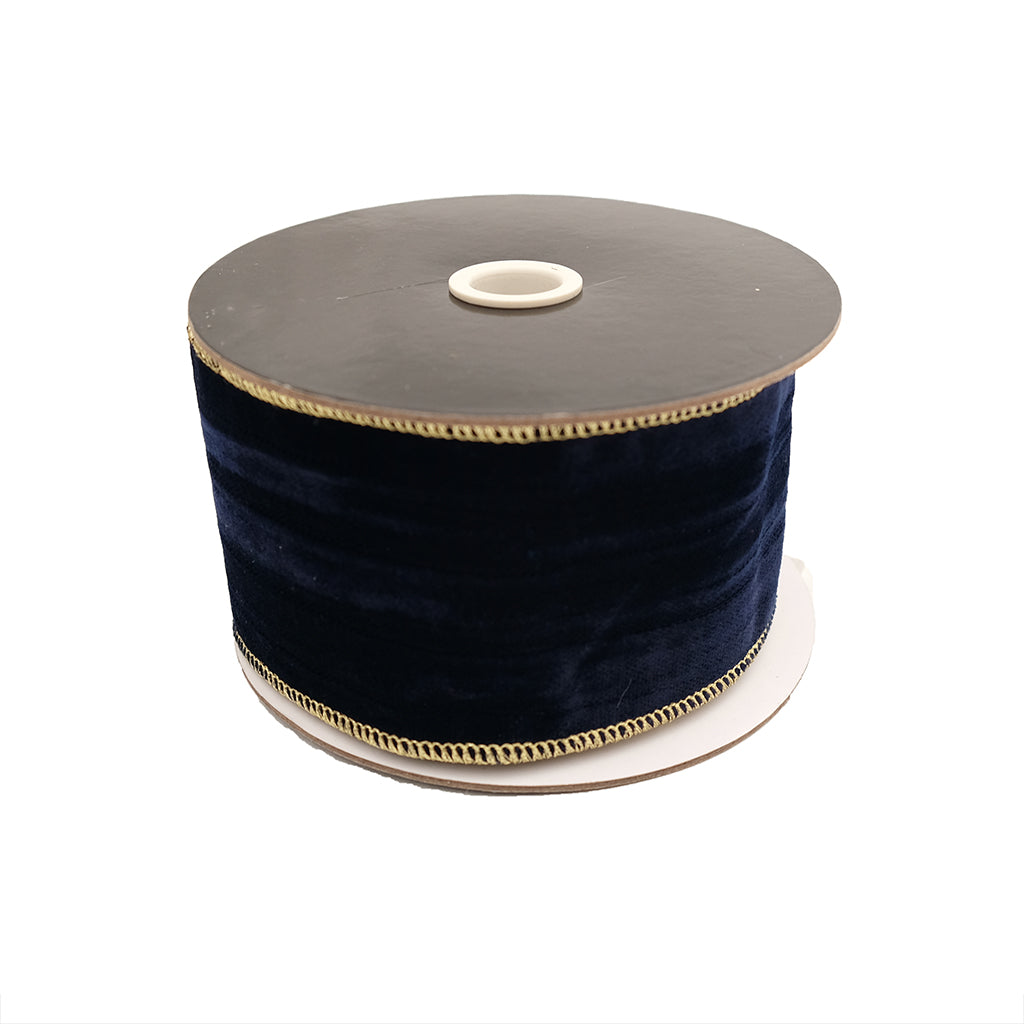 Velvet Ribbon 2.5inx5yd Navy Gold