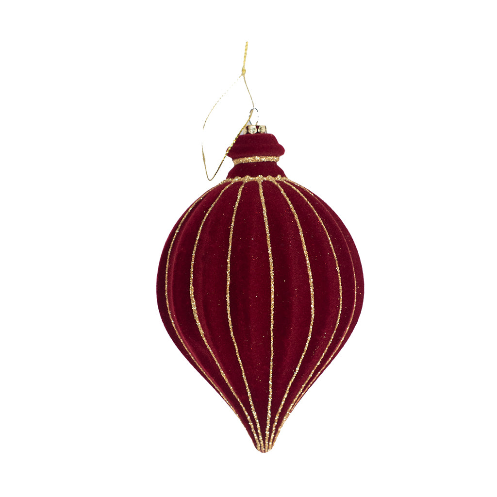 Flocked Drop Ornament 6x4x4in Burgundy