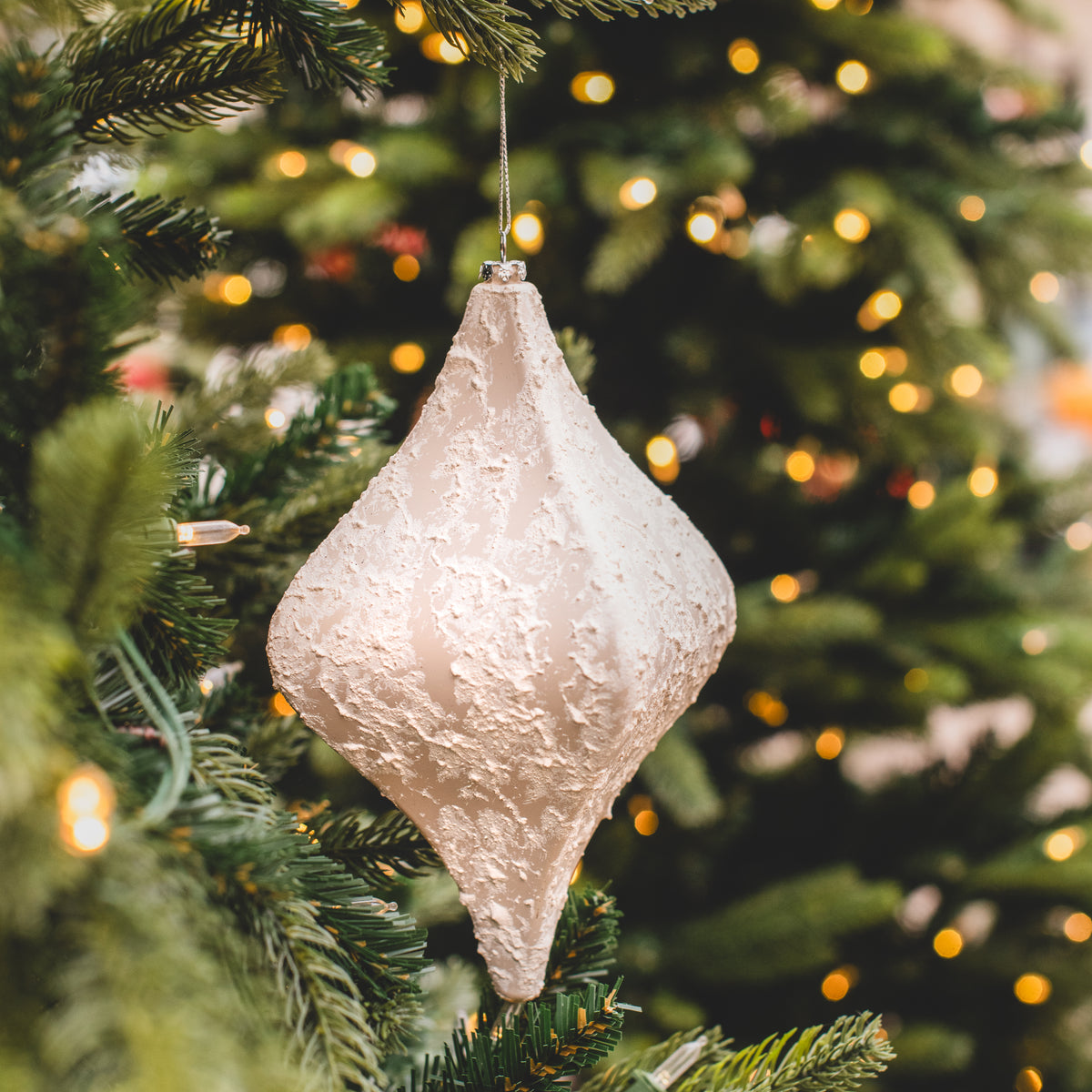 Textured Drop Ornament 8in Ivory