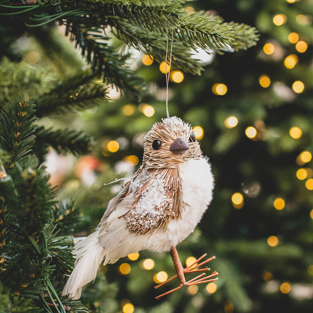 Snow Bird Ornament 5in Grey White