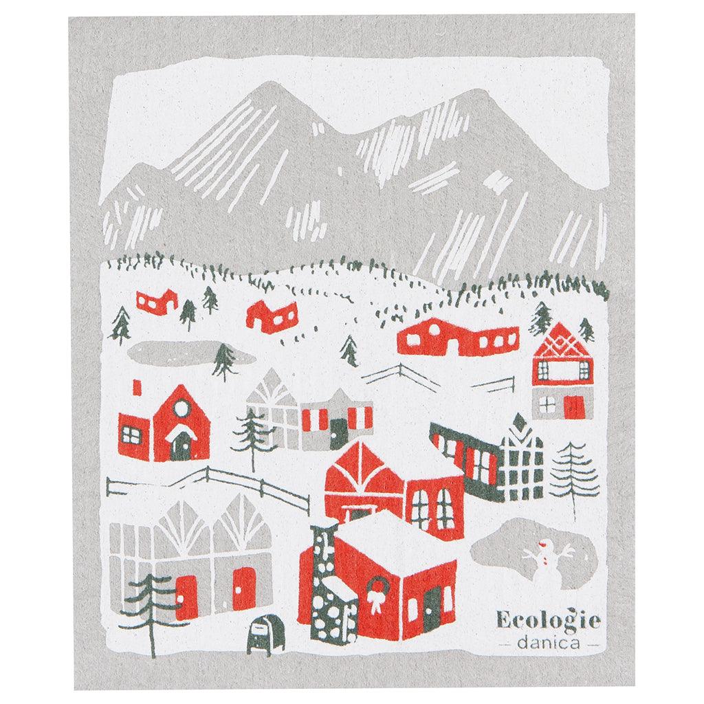 Snowy Village Swedish Dishcloth