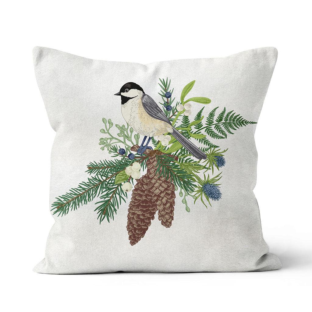 Bird On Winter Branch Pillow 18x18in